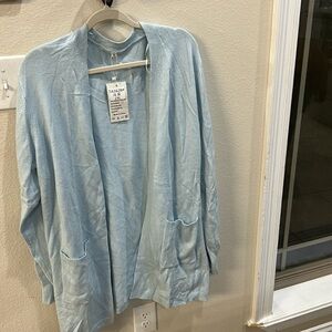 Tasamo Size:2XL  Women Open Front Cardigan Pockets Long Sleeve Soft Blue NWOT